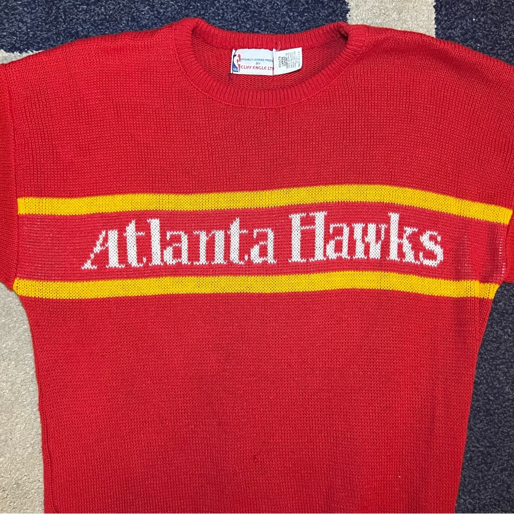 RARE VINTAGE Atlanta Hawks Cliff Engle Sweater NBA Basketball 1980s 1990s Large